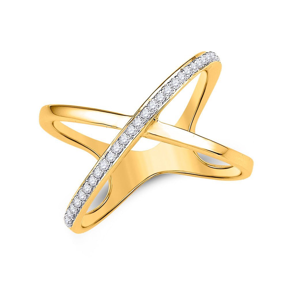 10kt Yellow Gold Womens Round Diamond Negative Space Crossover Band Ring 1/6 Cttw | The Dazzling Elegance Diamond Band - Splendid Jewellery