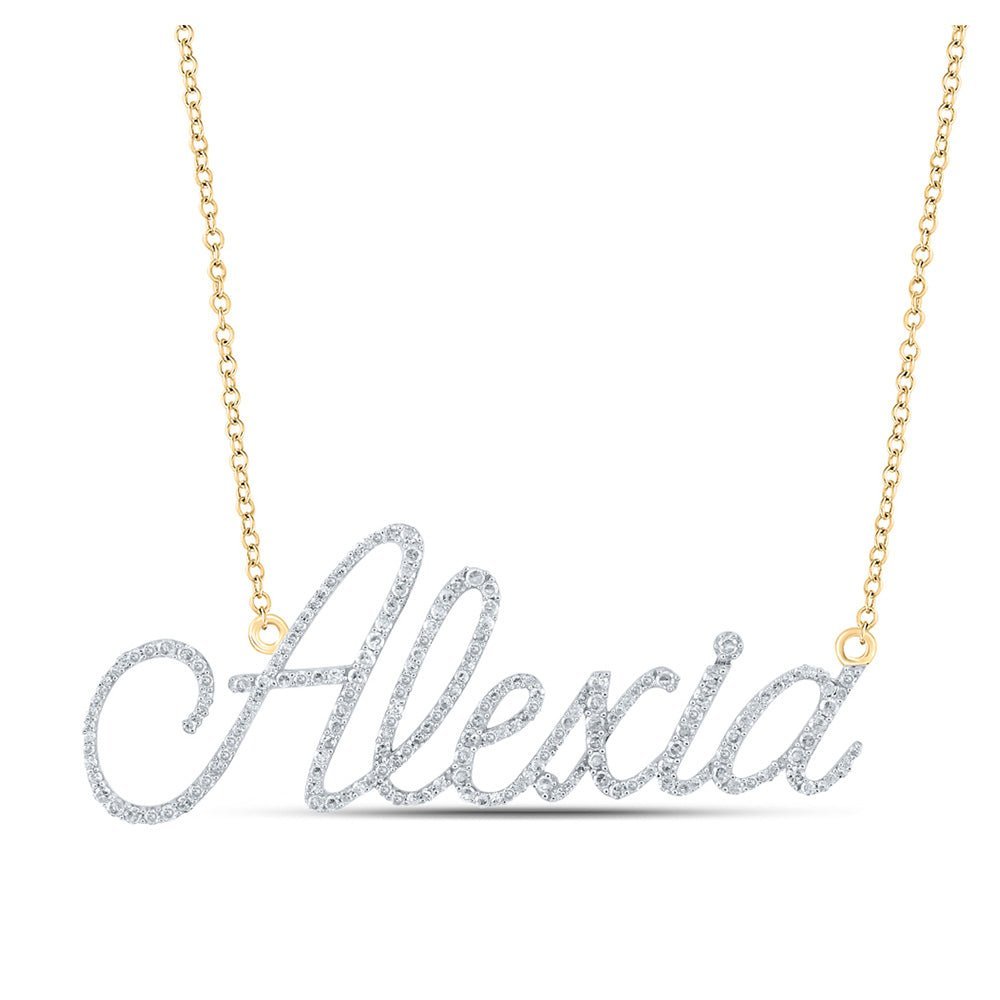 10kt Yellow Gold Womens Round Diamond Personalized Name Necklace 7/8 Cttw | Splendid Jewellery - Splendid Jewellery