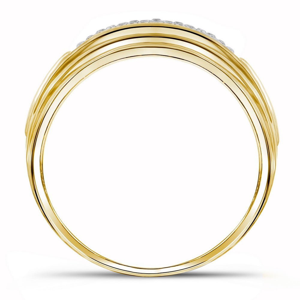 10kt Yellow Two - tone Gold Men's Round Diamond Double Row Wedding Band 1/10 Cttw | Luxurious Elegance - Splendid Jewellery