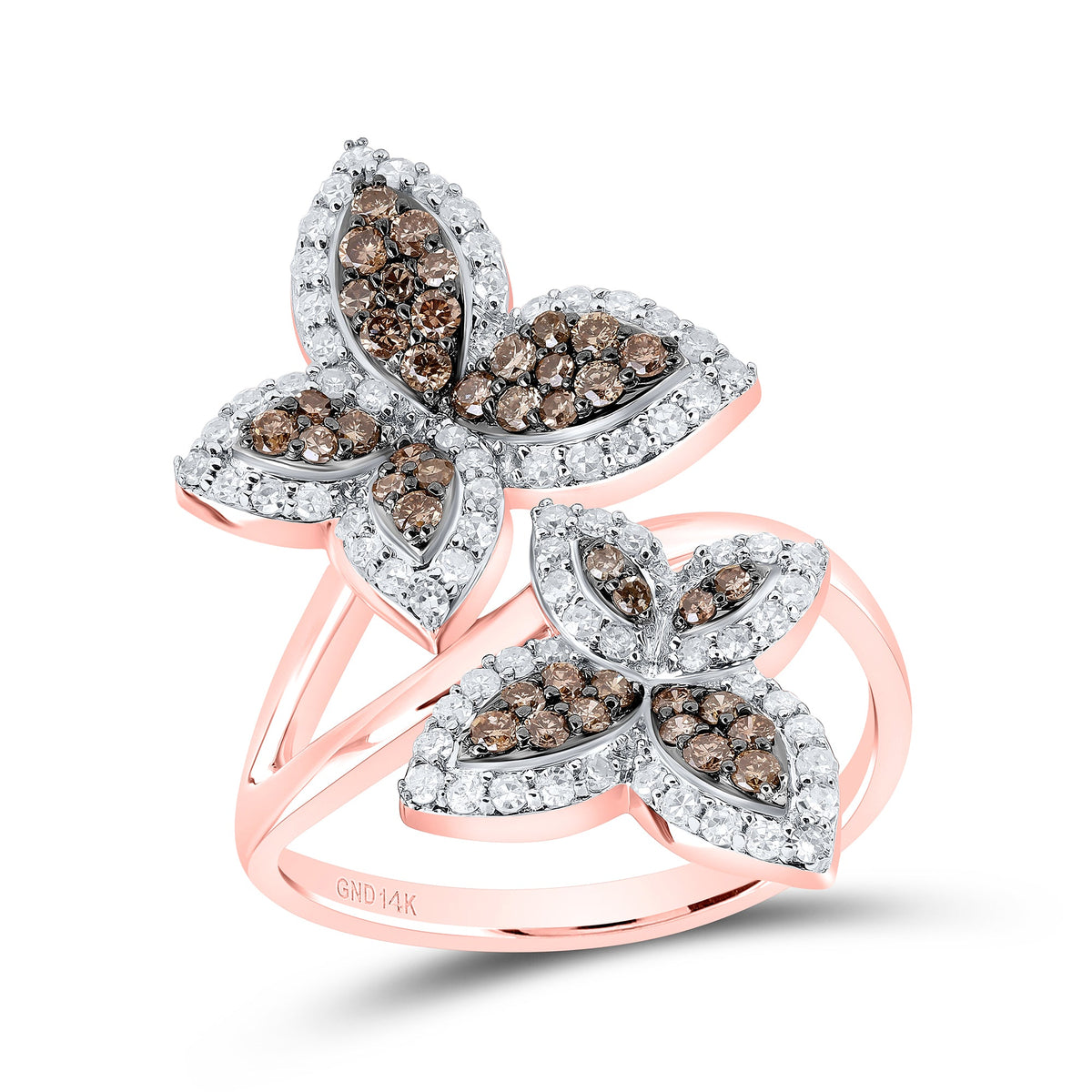 14K Rose Gold Diamond Butterfly Designer Ring 7/8 Cttw - Splendid Jewellery