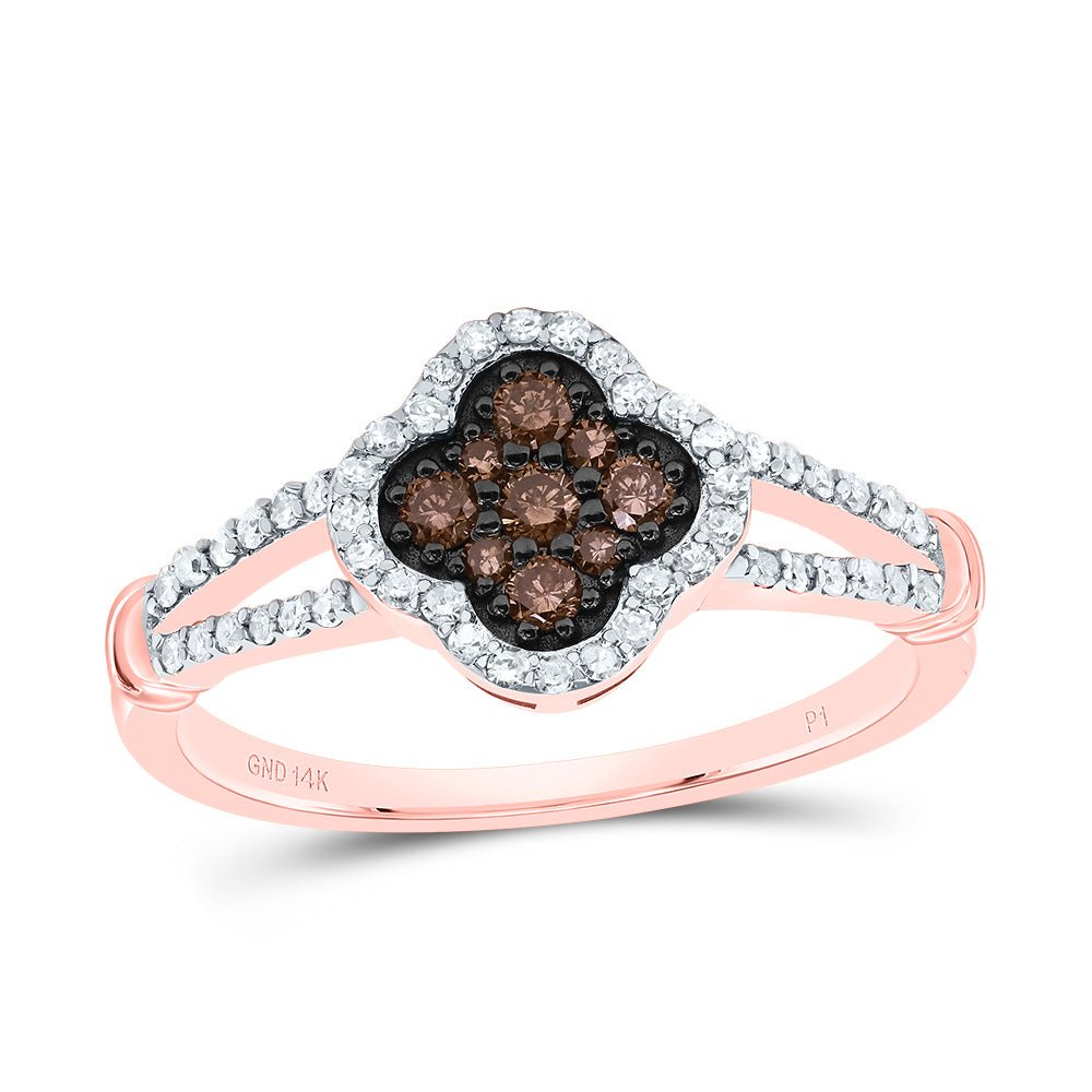 14K Rose Gold Diamond Cognac Clover Ring 1/3 Cttw - Splendid Jewellery