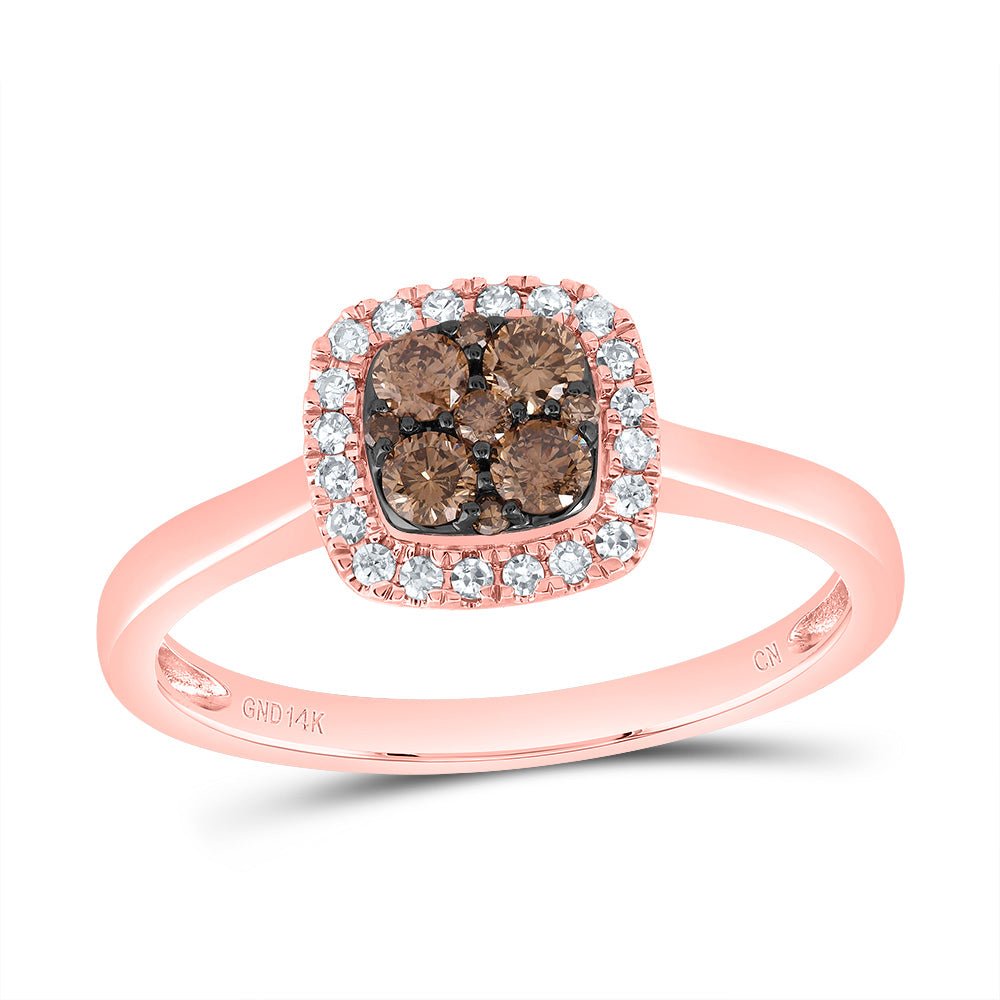 14K Rose Gold Diamond Cognac Cushion Ring 1/3 Cttw - Splendid Jewellery
