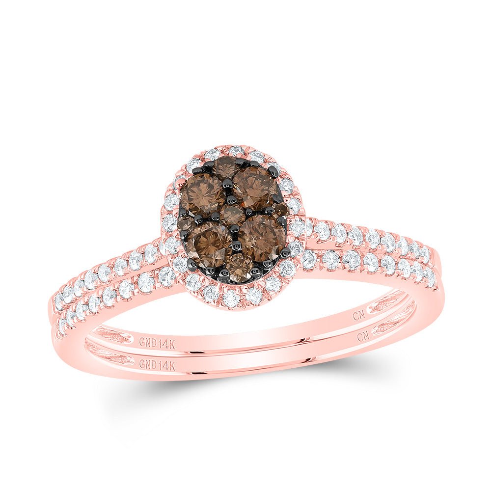 14K Rose Gold Diamond Cognac Oval Bridal Set 1/2 Cttw - Splendid Jewellery