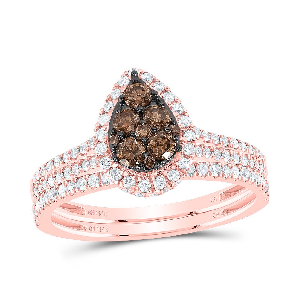 14K Rose Gold Diamond Cognac Pear Bridal Set 3/4 Cttw - Splendid Jewellery