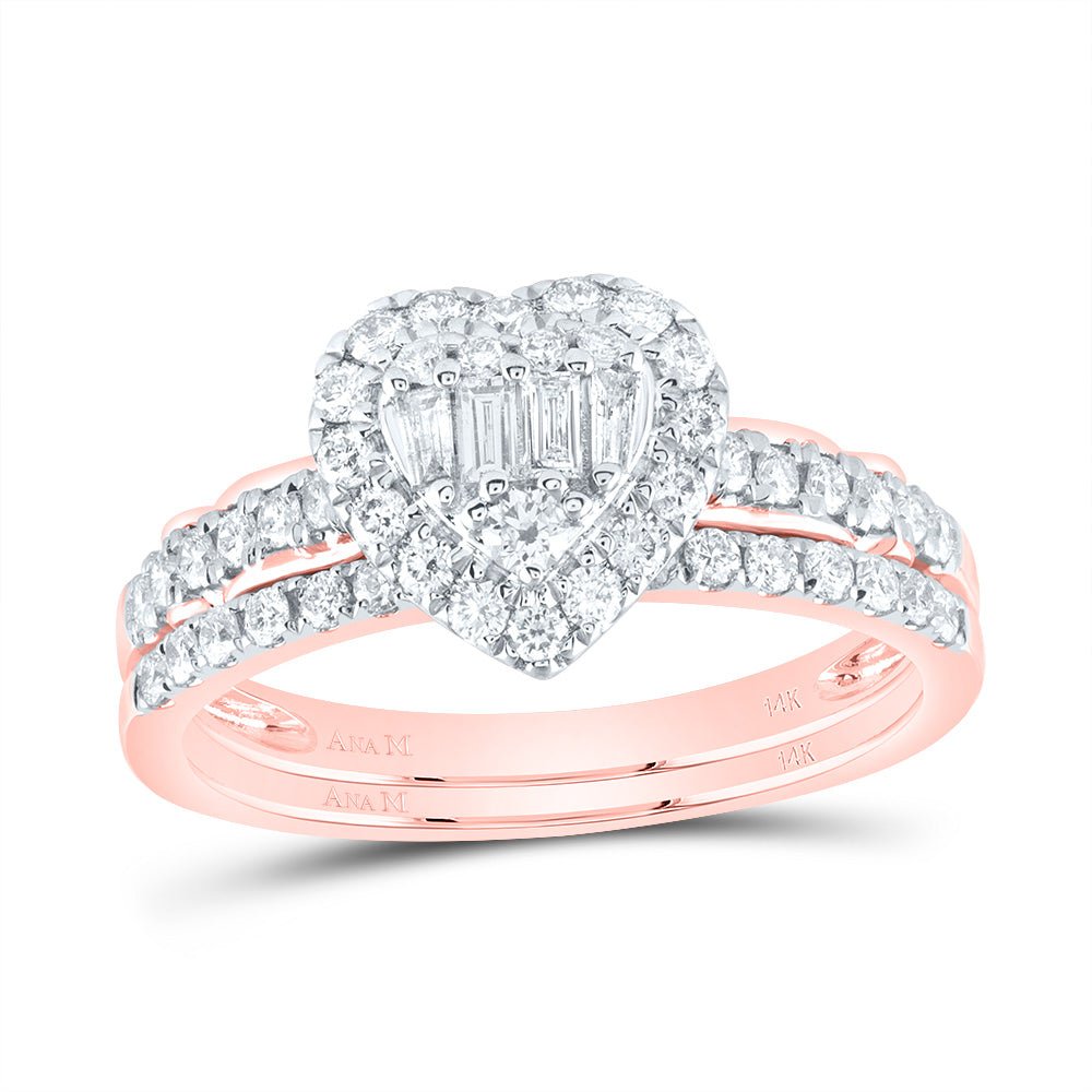 14K Rose Gold Diamond Diana Heart Bridal Set 5/8 Cttw - Splendid Jewellery