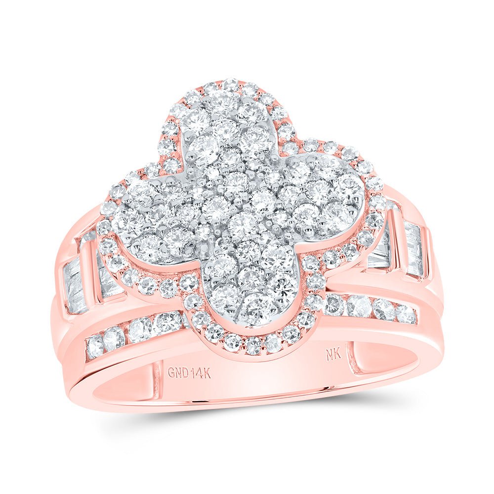 14K Rose Gold Diamond Fashion Clover Ring 1 1/3 Cttw - Splendid Jewellery