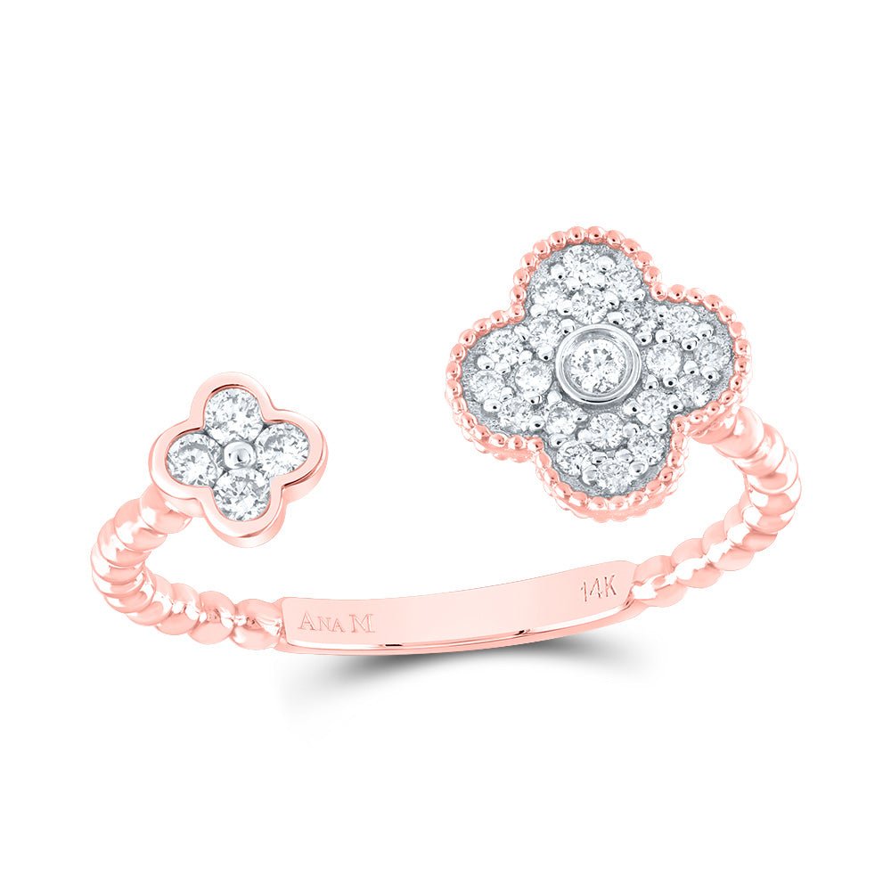 14K Rose Gold Diamond Fashion Clover Ring 1/5 Cttw - Splendid Jewellery