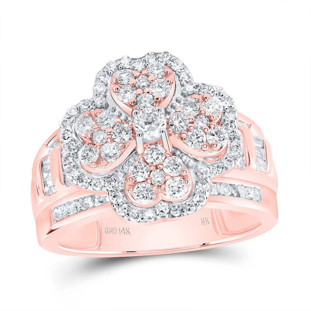 14K Rose Gold Diamond Fashion Heart Clover Ring 1 3/8 Cttw - Splendid Jewellery