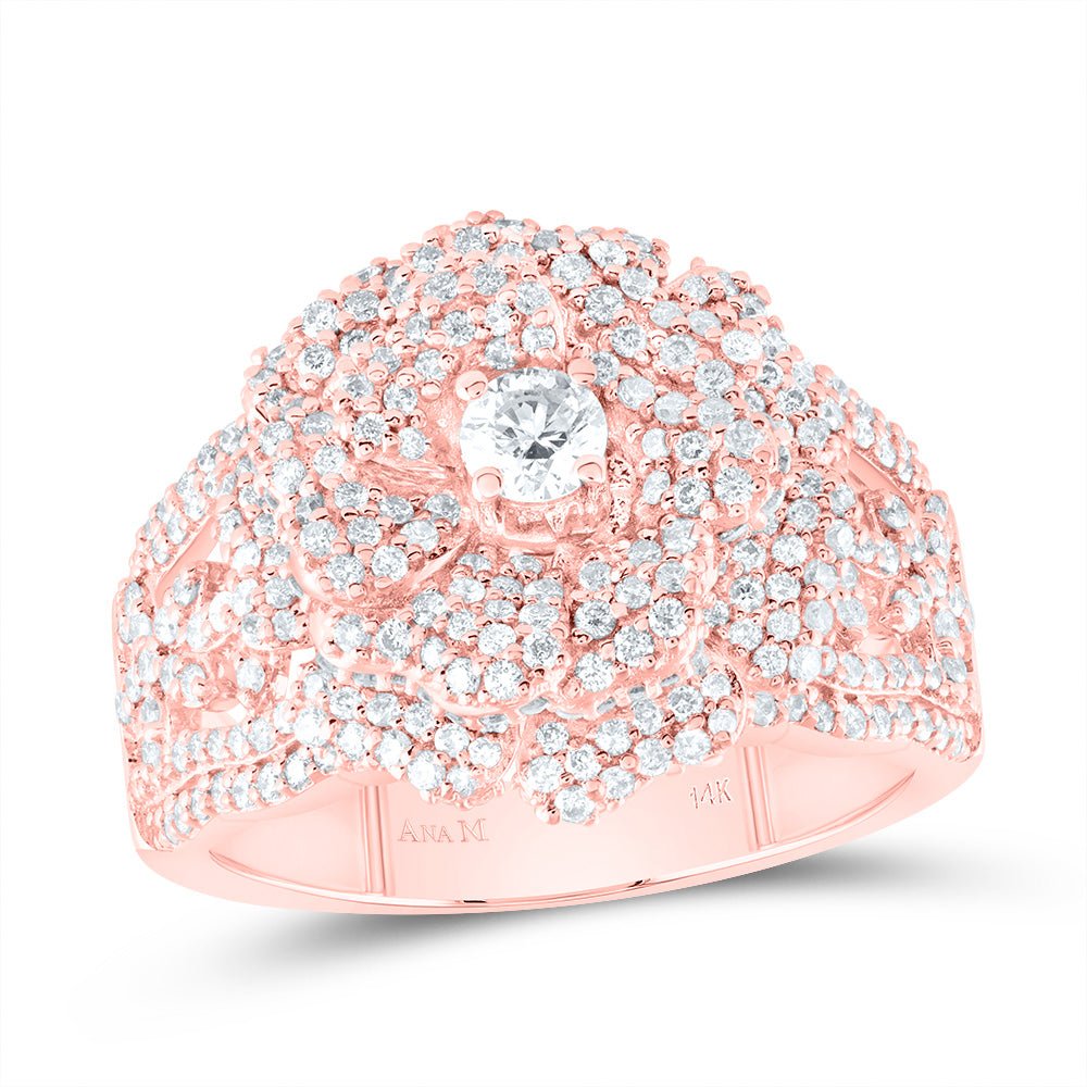14K Rose Gold Diamond Fashion Rose Ring 1 3/8 Cttw - Splendid Jewellery