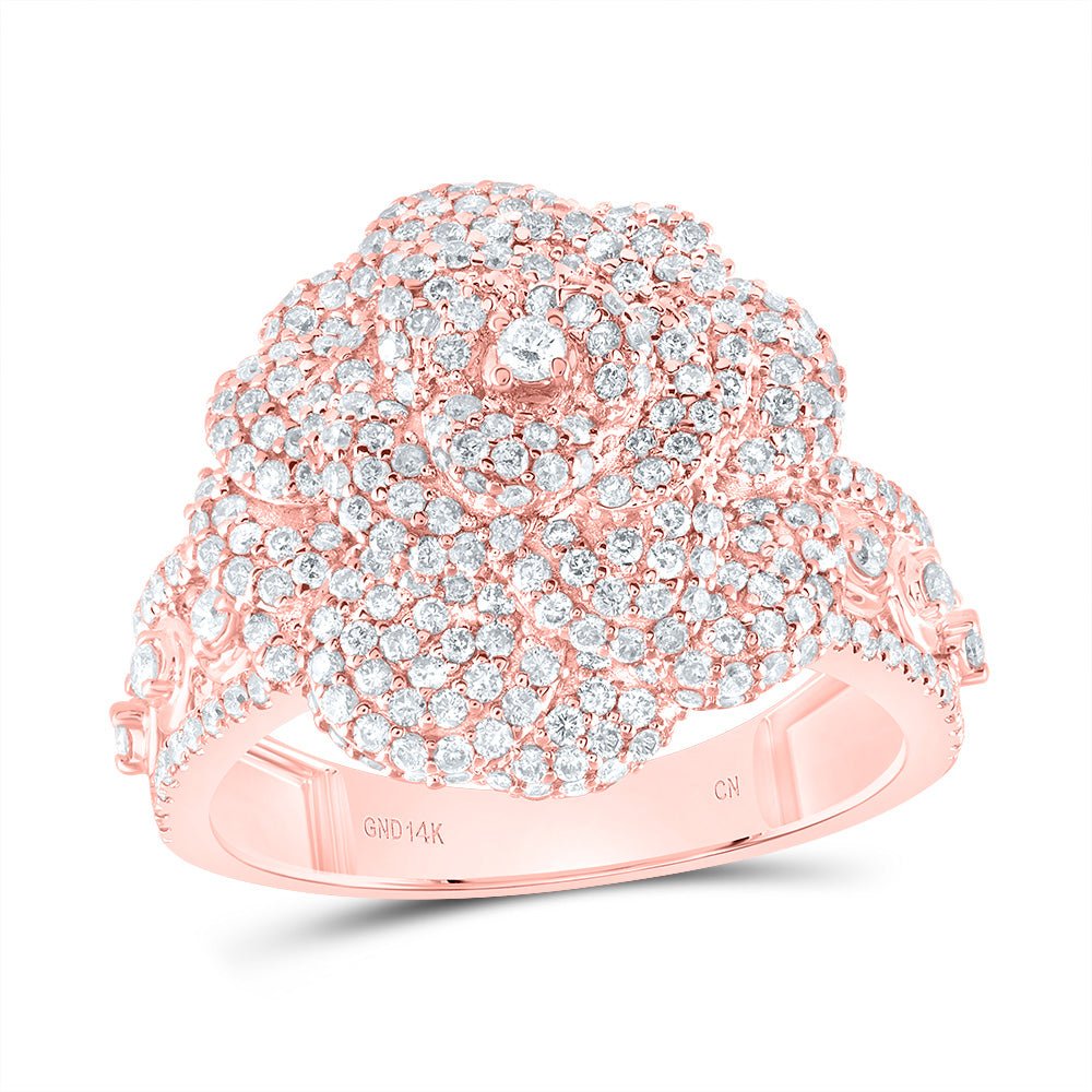 14K Rose Gold Diamond Fashion Rose Ring 2 Cttw - Splendid Jewellery