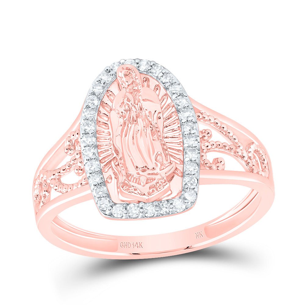 14K Rose Gold Diamond Fashion Virgin Mother Mary Women's Ring 1/5 Cttw - Splendid Jewellery