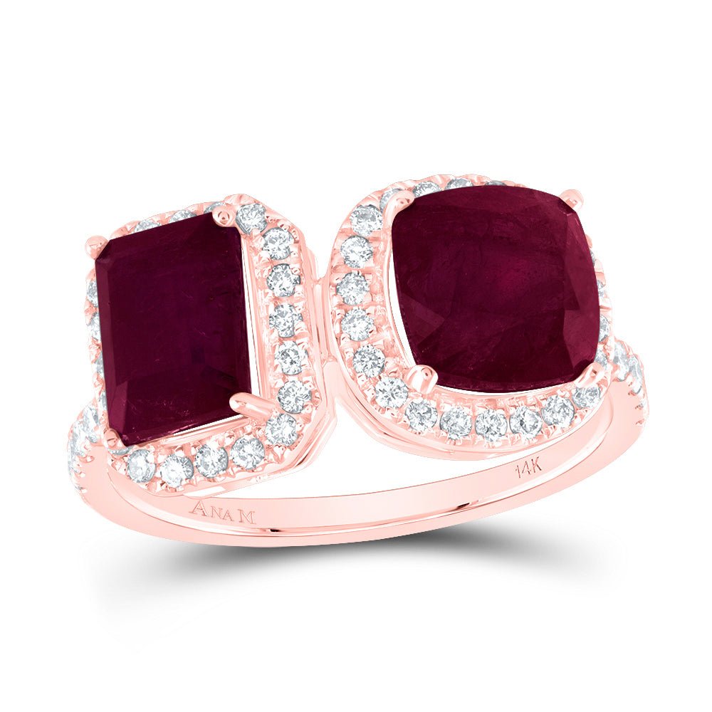 14K Rose Gold Diamond Ruby and Emerald Gemstone Ring 3/8 Cttw - Splendid Jewellery