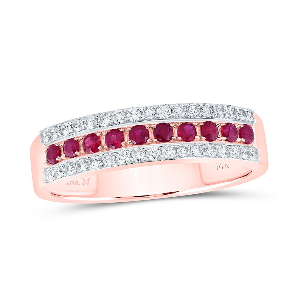14K Rose Gold Diamond Ruby Gemstone Band 1/4 Cttw - Splendid Jewellery