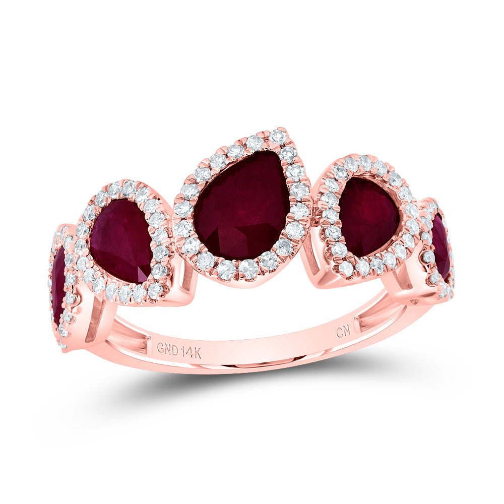 14K Rose Gold Diamond Ruby Gemstone Designer Ring 1/3 Cttw - Splendid Jewellery