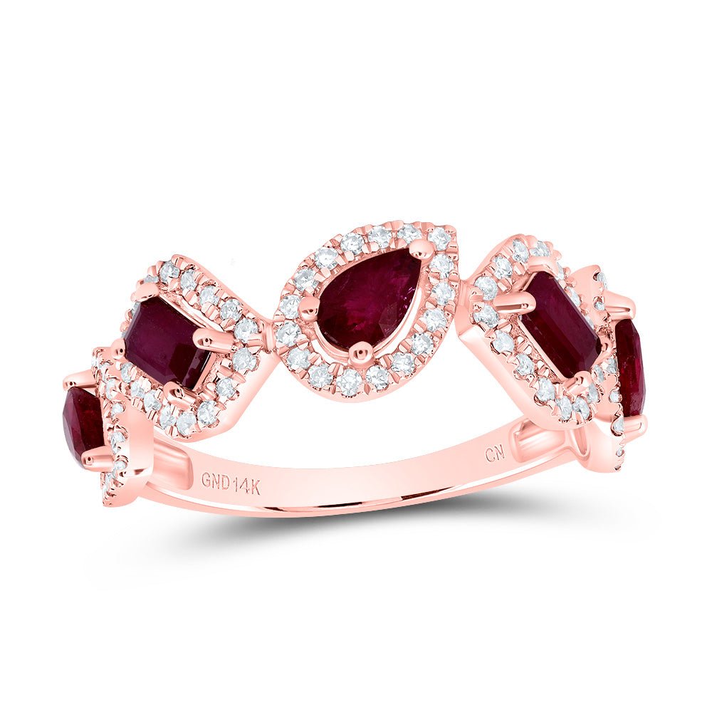 14K Rose Gold Diamond Ruby Gemstone Designer Ring 1/3 Cttw - Splendid Jewellery