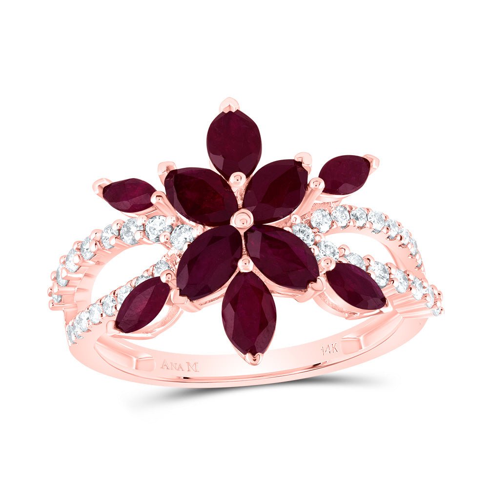 14K Rose Gold Diamond Ruby Gemstone Ring 1/3 Cttw - Splendid Jewellery