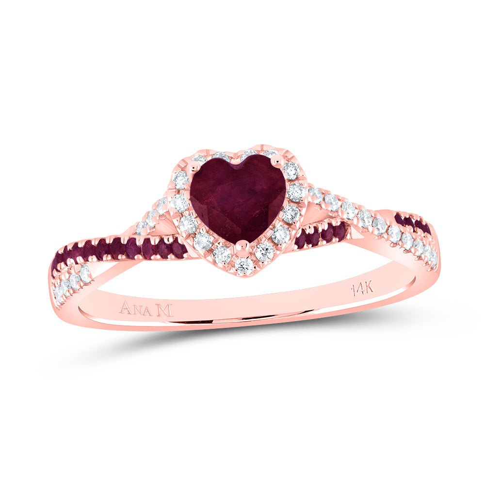 14K Rose Gold Diamond Ruby Gemstone Single Halo Bridal Ring 1/8 Cttw - Splendid Jewellery
