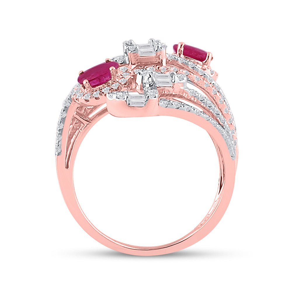 14K Rose Gold Natural Ruby Women's Oval Ruby Modern Fashion Cocktail Ring 1 1 1/5 Cttw - Splendid Jewellery