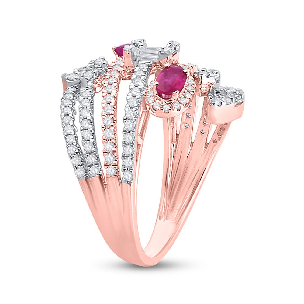 14K Rose Gold Natural Ruby Women's Oval Ruby Modern Fashion Cocktail Ring 1 1 1/5 Cttw - Splendid Jewellery
