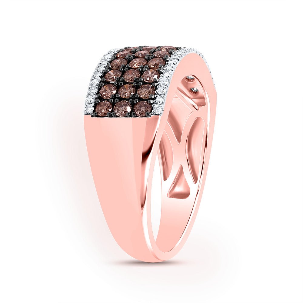 14K Rose Gold Round Brown Diamond Women's Brown Band Ring 1 Cttw - Splendid Jewellery