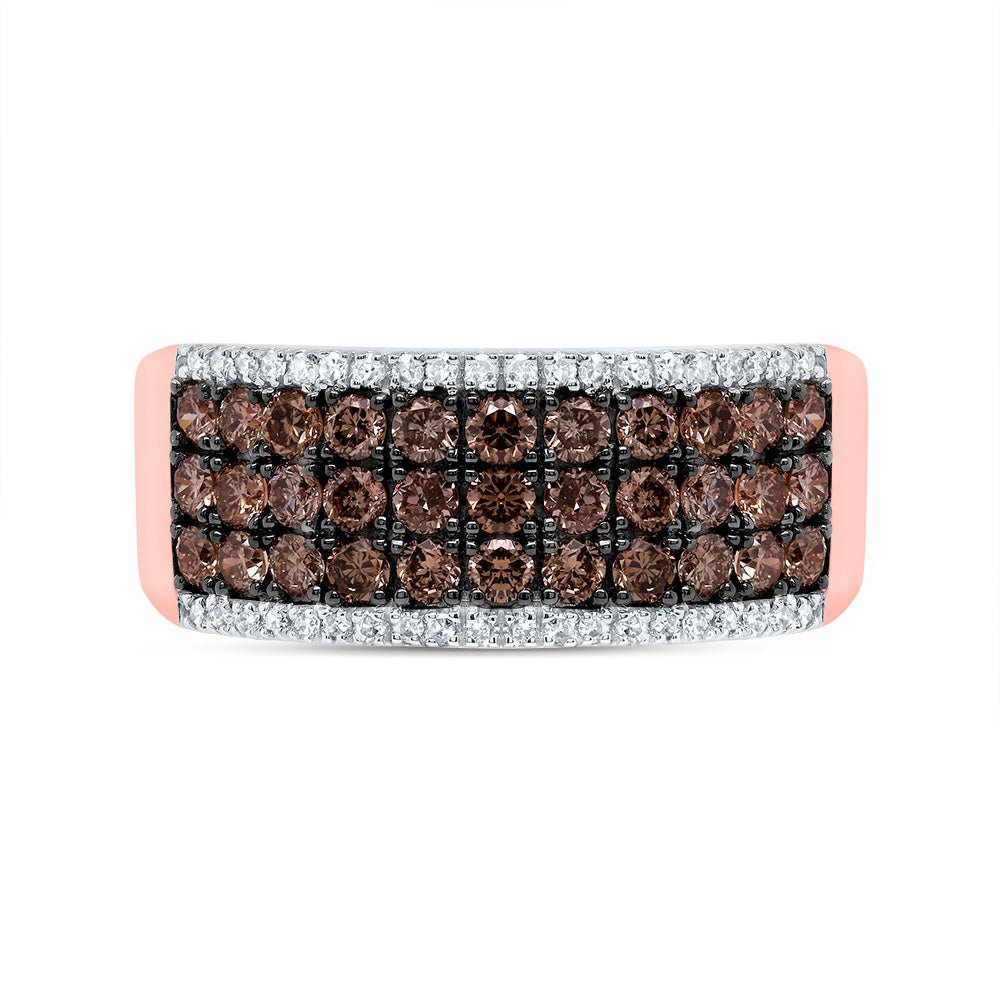 14K Rose Gold Round Brown Diamond Women's Brown Band Ring 1 Cttw - Splendid Jewellery