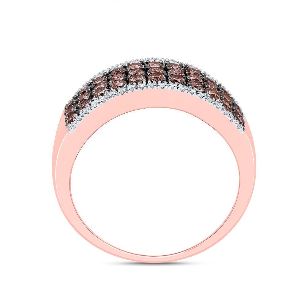 14K Rose Gold Round Brown Diamond Women's Brown Band Ring 1 Cttw - Splendid Jewellery