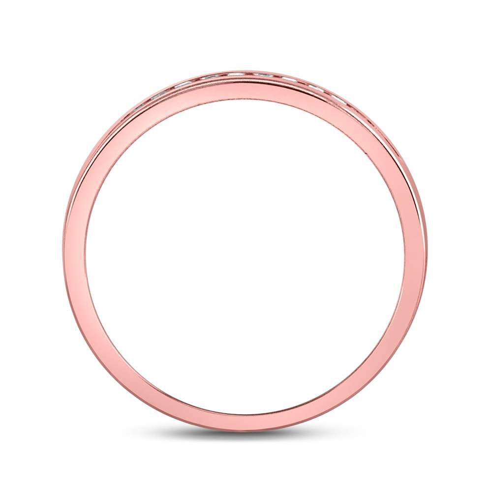 14K Rose Gold Round Diamond Women's Single Row Channel Set Wedding Band 1/10 Cttw - Splendid Jewellery