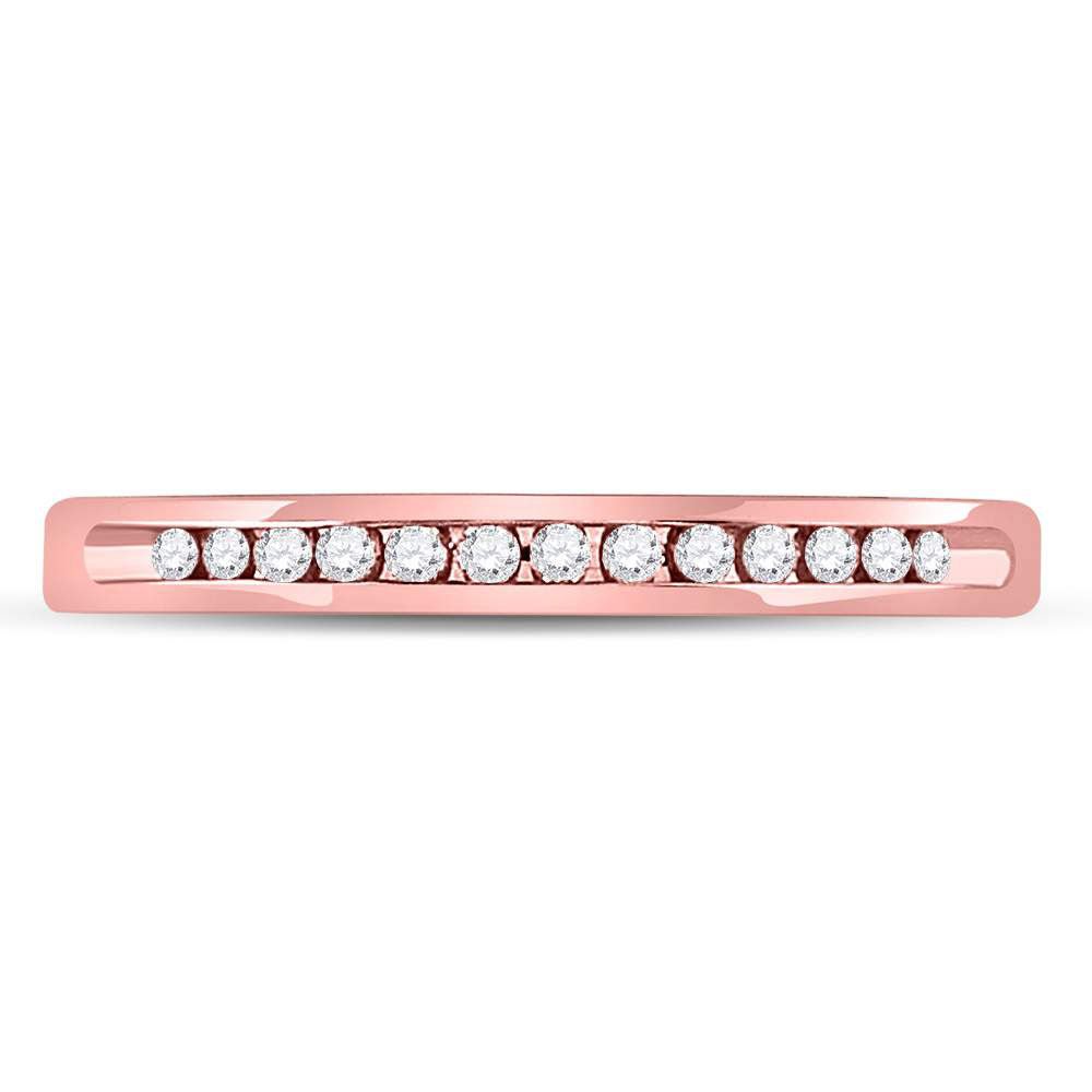 14K Rose Gold Round Diamond Women's Single Row Channel Set Wedding Band 1/10 Cttw - Splendid Jewellery