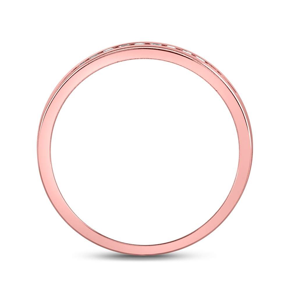 14K Rose Gold Round Diamond Women's Single Row Channel Set Wedding Band 1/10 Cttw - Splendid Jewellery