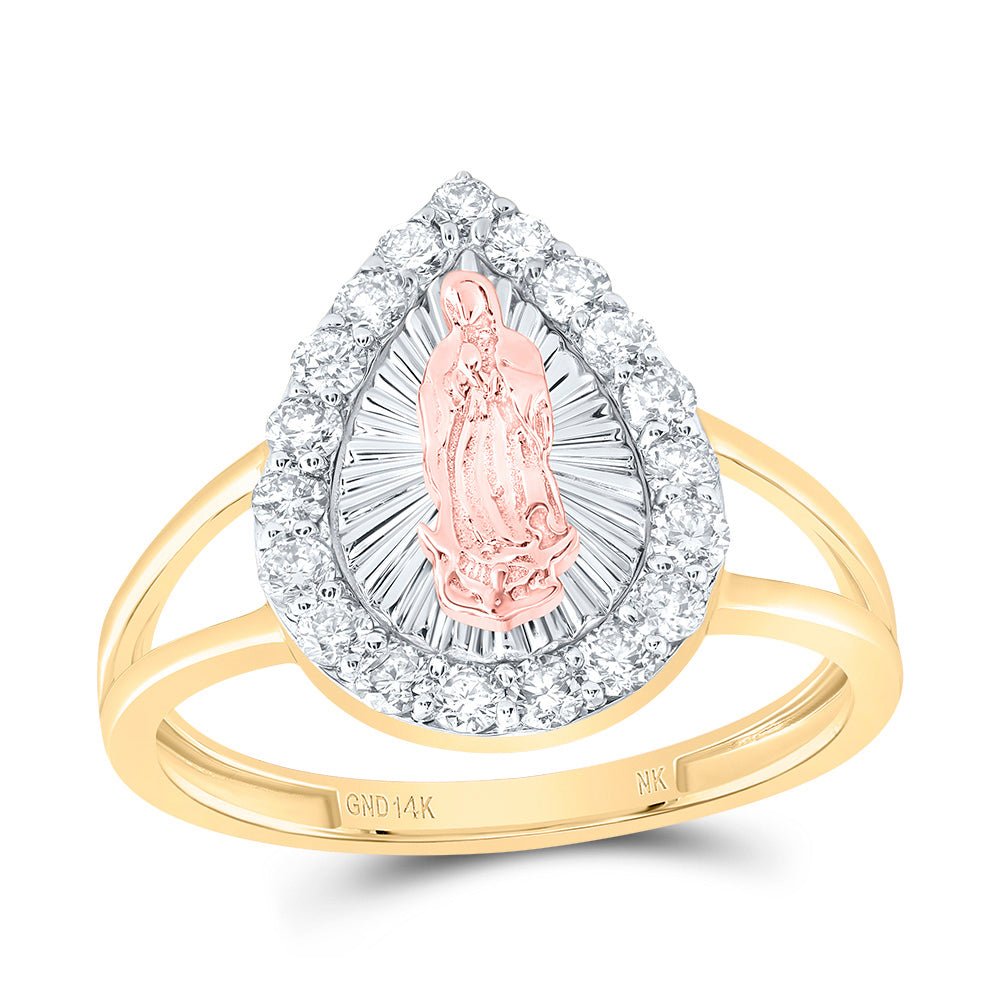 14k three tone Diamond Fashion Virgin Mother Mary Pear Women's Ring 1/2 Cttw - Splendid Jewellery