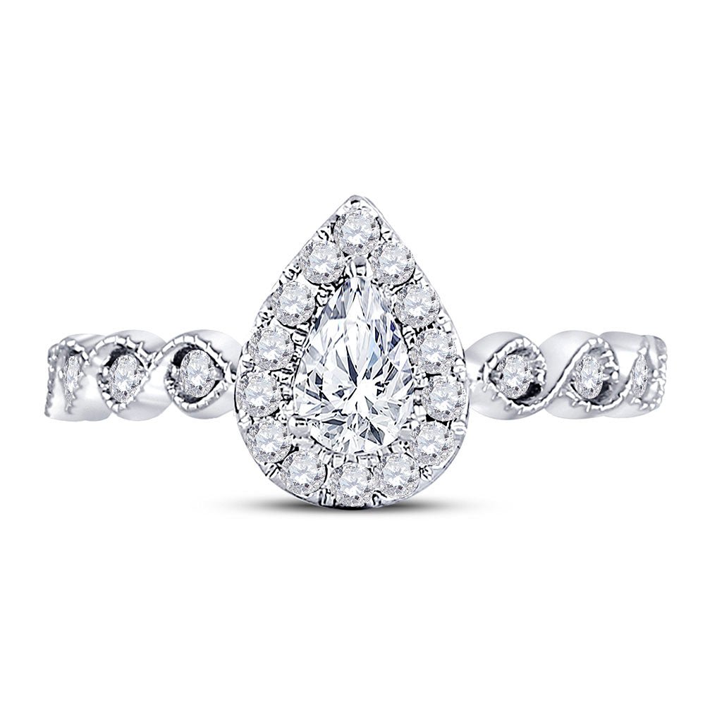14K Two tone Gold Pear Diamond Solitaire Bridal Wedding Engagement Ring (Certified) 3/4 Cttw - Splendid Jewellery