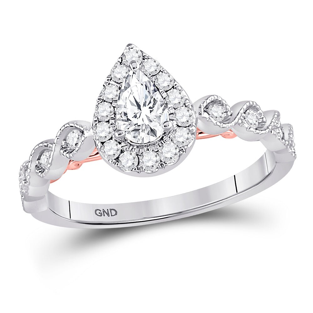14K Two tone Gold Pear Diamond Solitaire Bridal Wedding Engagement Ring (Certified) 3/4 Cttw - Splendid Jewellery