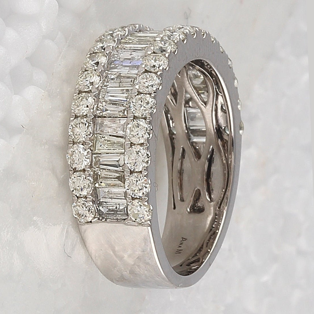 14K White Gold Baguette Diamond Cocktail Anniversary Ring 2 Cttw - Splendid Jewellery
