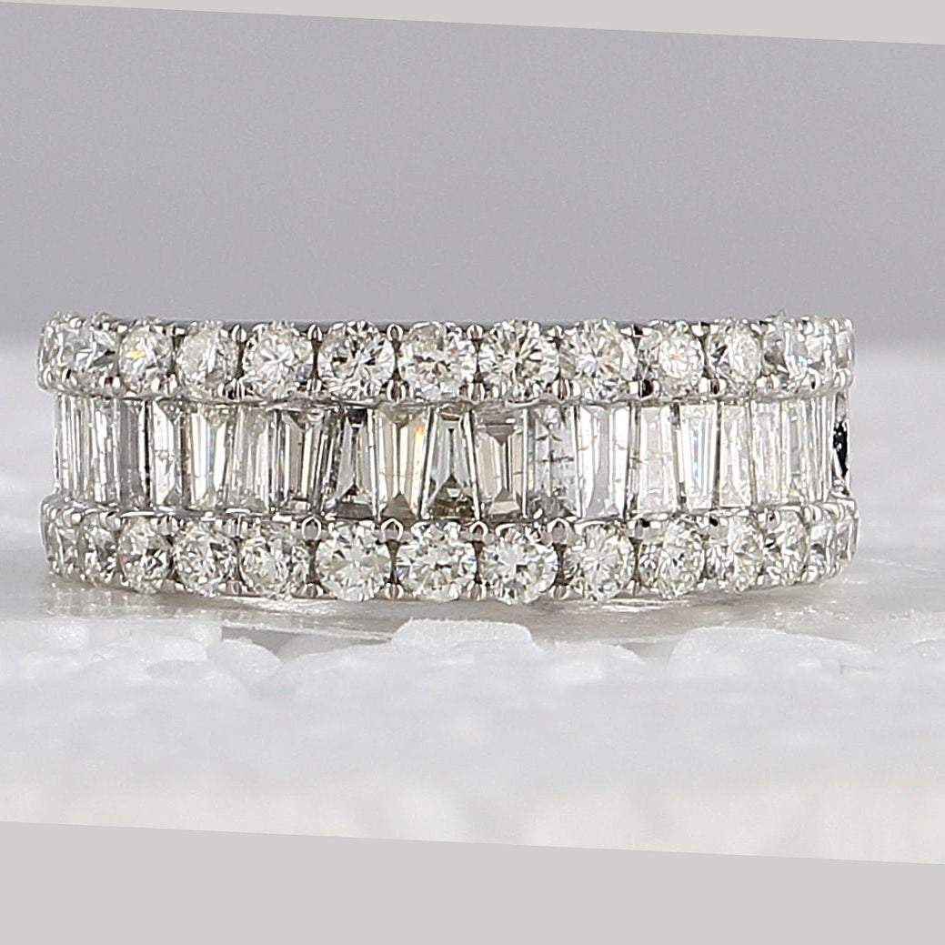 14K White Gold Baguette Diamond Cocktail Anniversary Ring 2 Cttw - Splendid Jewellery
