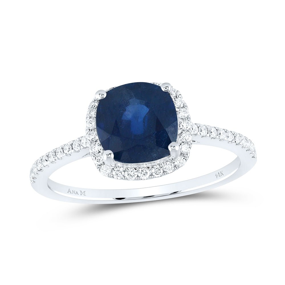 14K White Gold Cushion Natural Blue Sapphire Gemstone Ring 1/5 Cttw - Splendid Jewellery