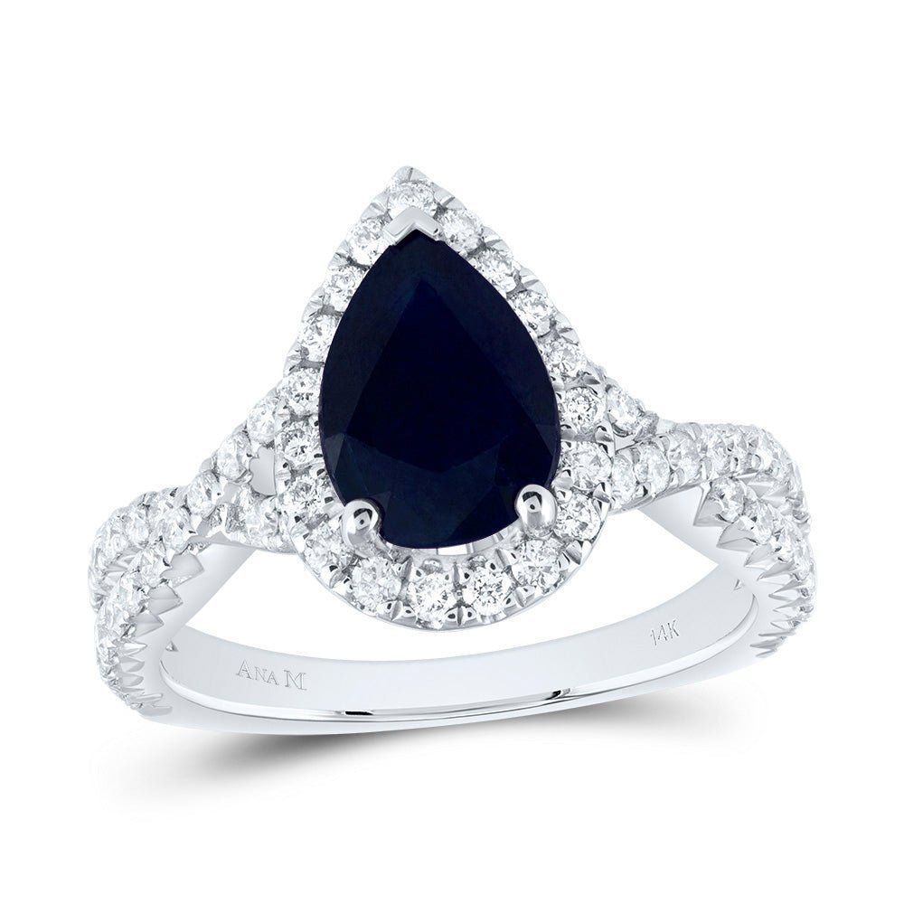 14K White Gold Diamond 10x6. Blue Sapphire Gemstone Single Halo Engagement Ring 3/4 Cttw - Splendid Jewellery