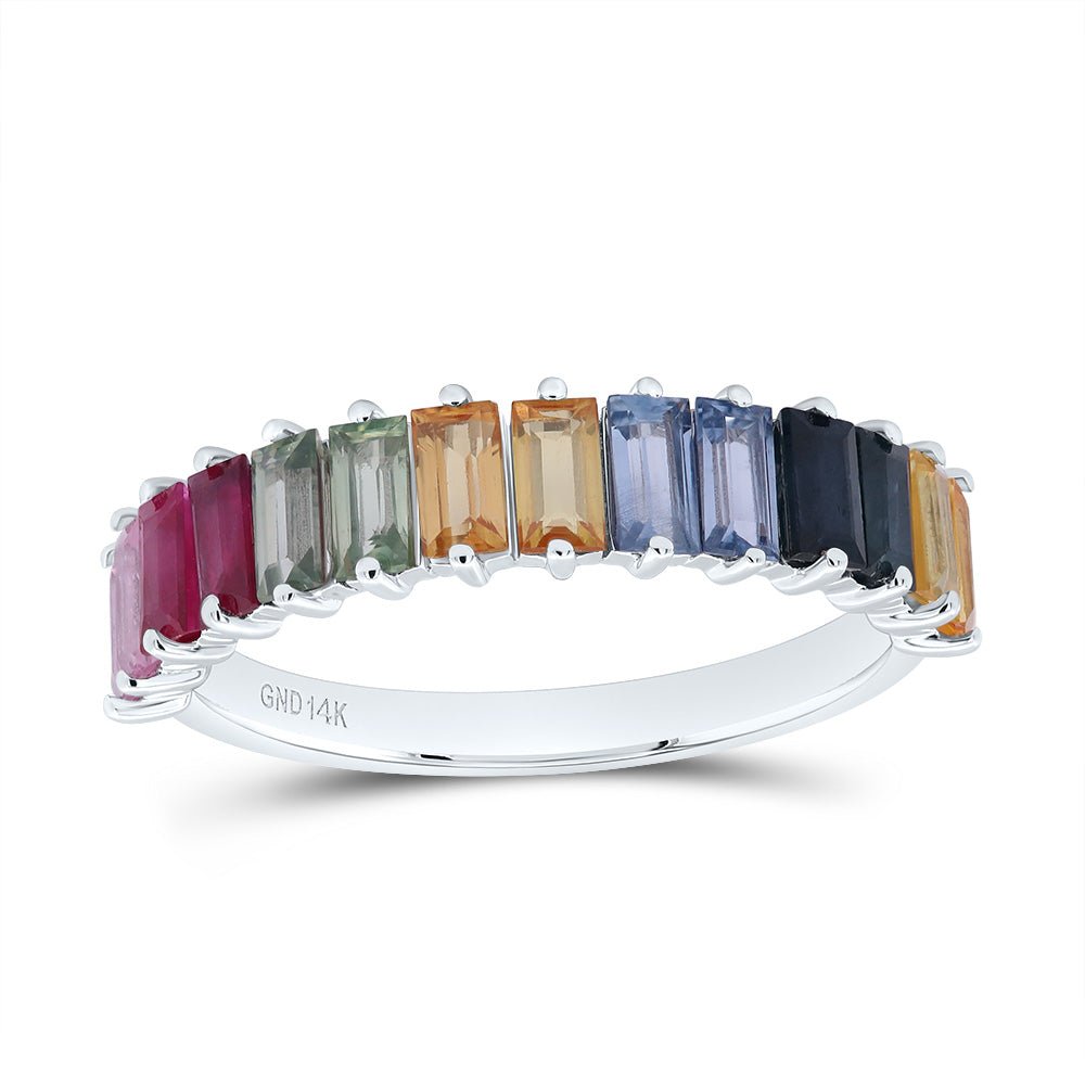 14K White Gold Diamond Bag Gemstone Multi Colour Sapphire Ring 2 Cttw - Splendid Jewellery