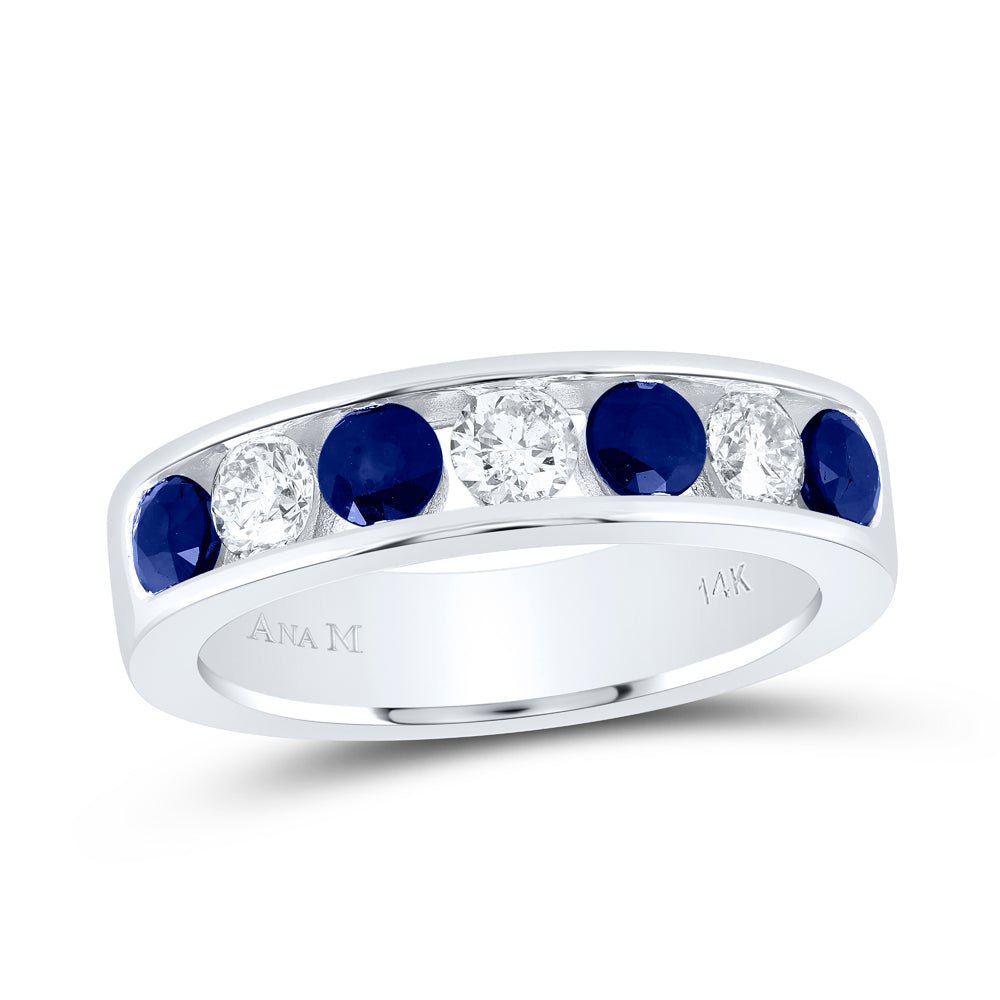 14K White Gold Diamond Blue Sapphire Gemstone Band 1/2 Cttw - Splendid Jewellery