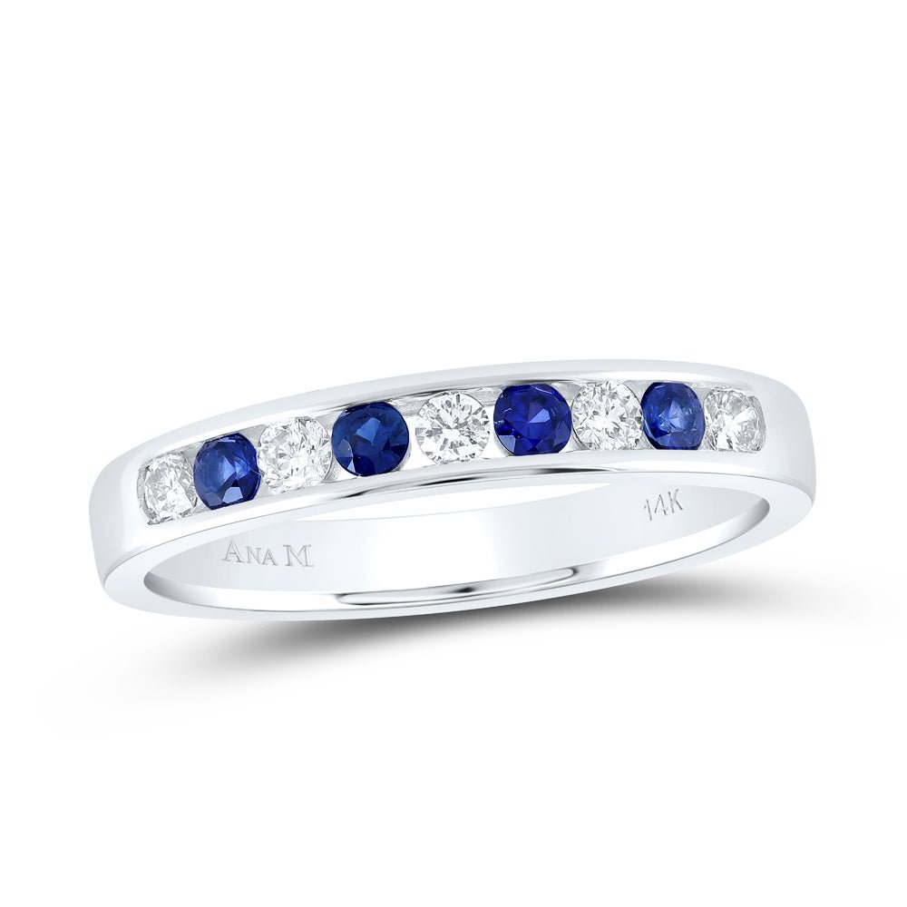 14K White Gold Diamond Blue Sapphire Gemstone Band 1/5 Cttw - Splendid Jewellery