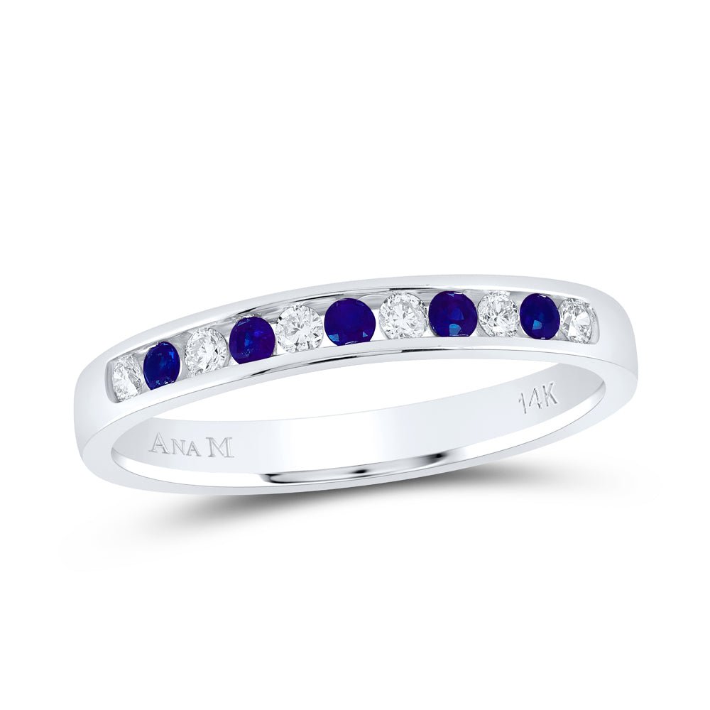 14K White Gold Diamond Blue Sapphire Gemstone Band 1/8 Cttw - Splendid Jewellery