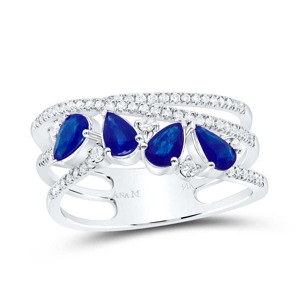 14K White Gold Diamond Blue Sapphire Gemstone Designer Ring 1/3 Cttw - Splendid Jewellery