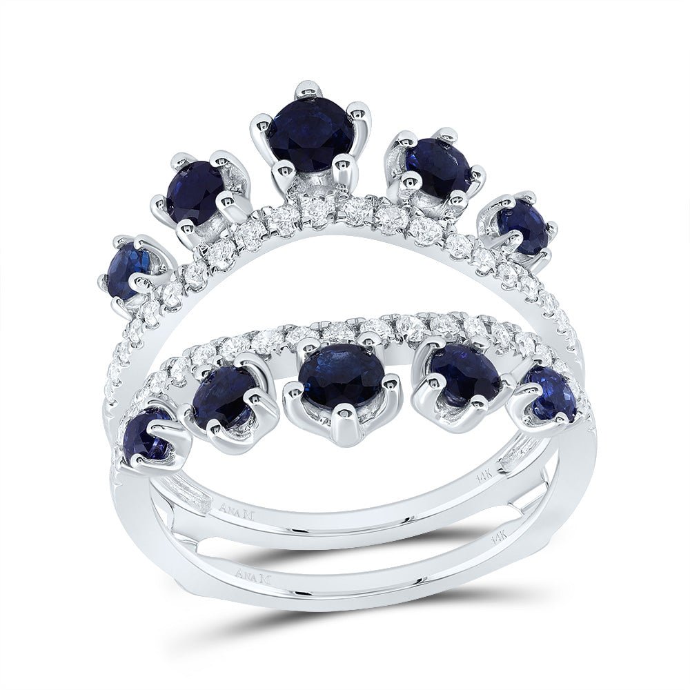 14K White Gold Diamond Blue Sapphire Gemstone Enhancer Ring 1/3 Cttw - Splendid Jewellery