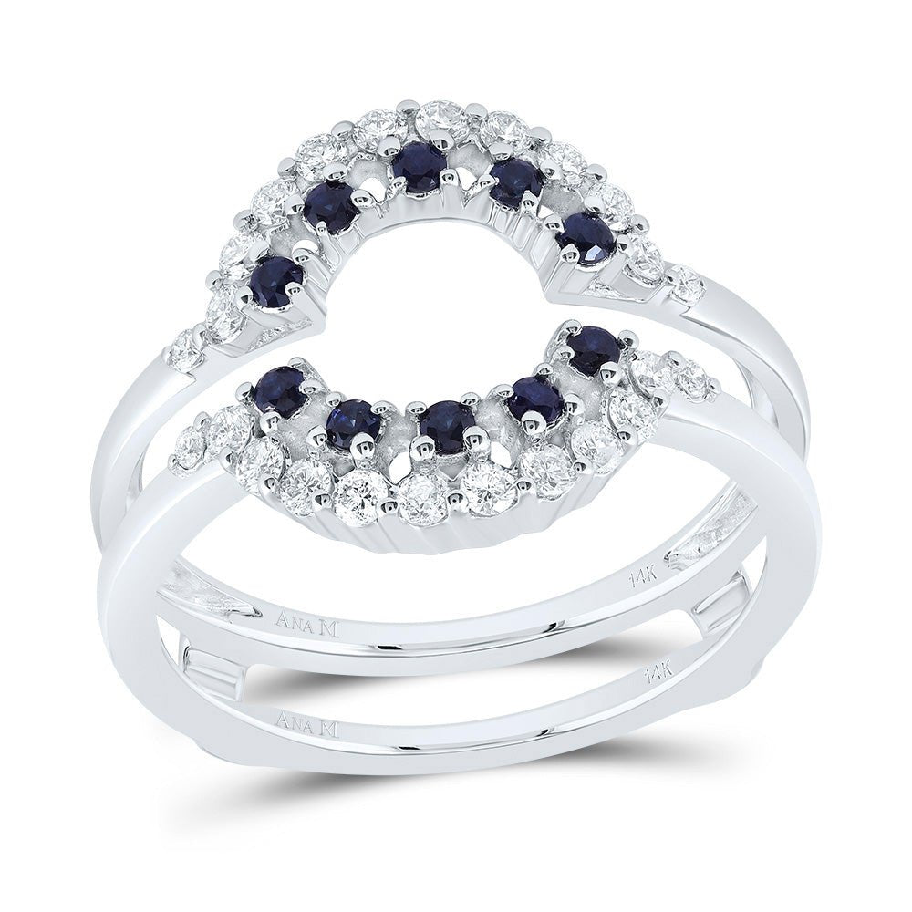 14K White Gold Diamond Blue Sapphire Gemstone Enhancer Ring 1/3 Cttw - Splendid Jewellery
