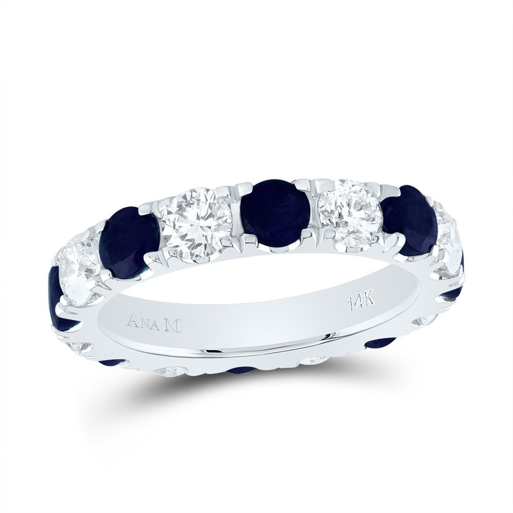 14K White Gold Diamond Blue Sapphire Gemstone Ring 1 7/8 Cttw - Splendid Jewellery