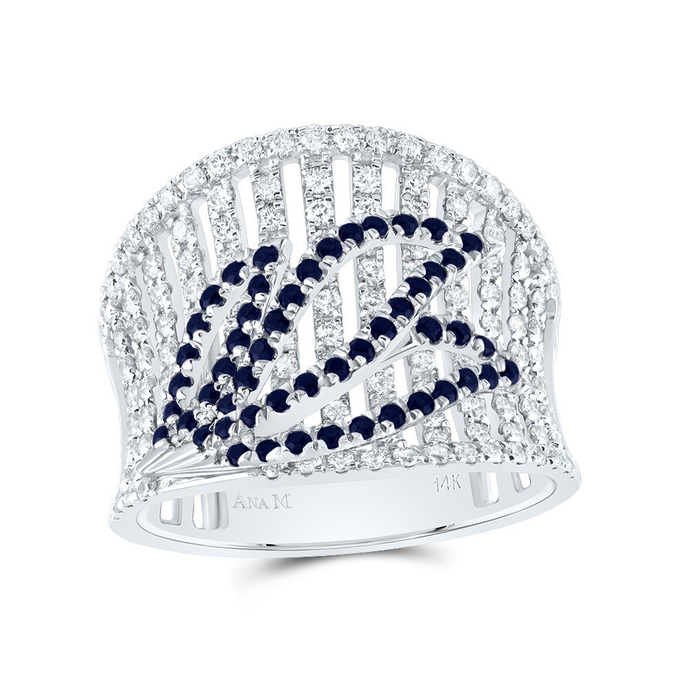 14K White Gold Diamond Blue Sapphire Gemstone Ring 1 Cttw - Splendid Jewellery