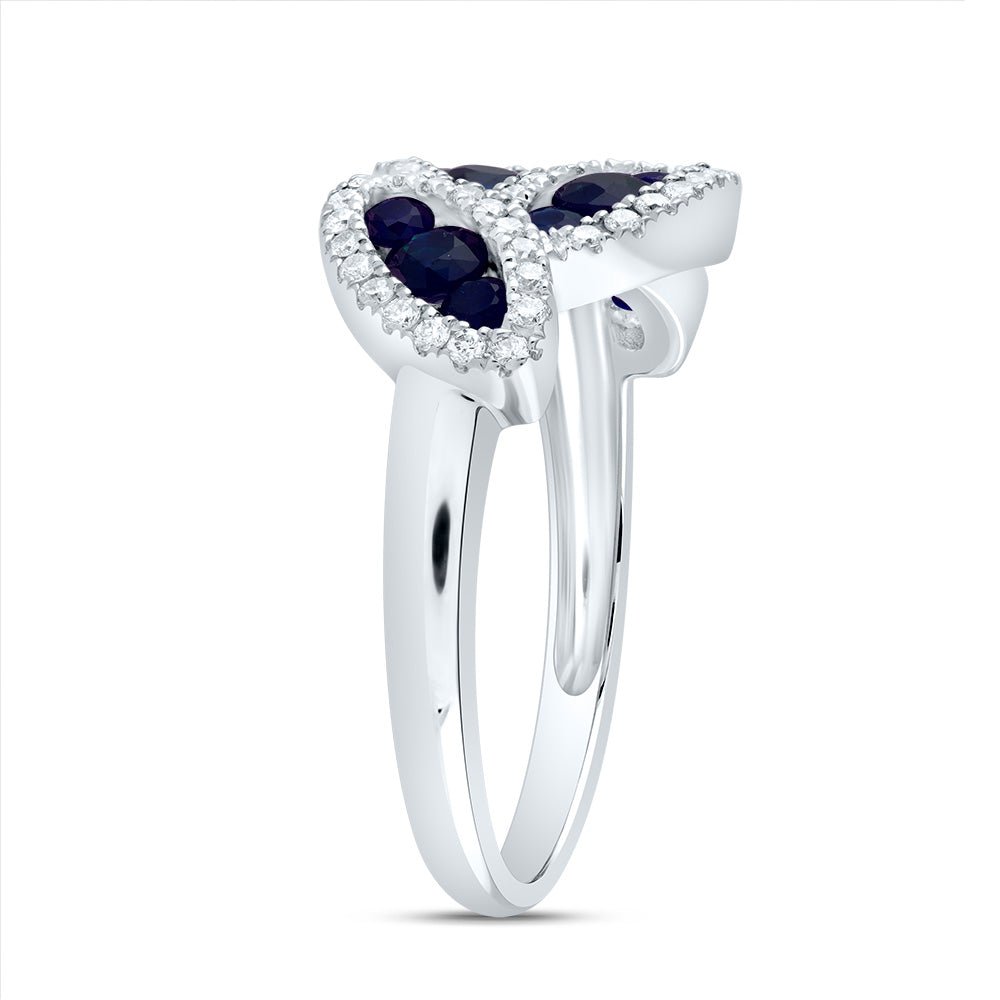 14K White Gold Diamond Blue Sapphire Gemstone Ring 1/3 Cttw - Splendid Jewellery