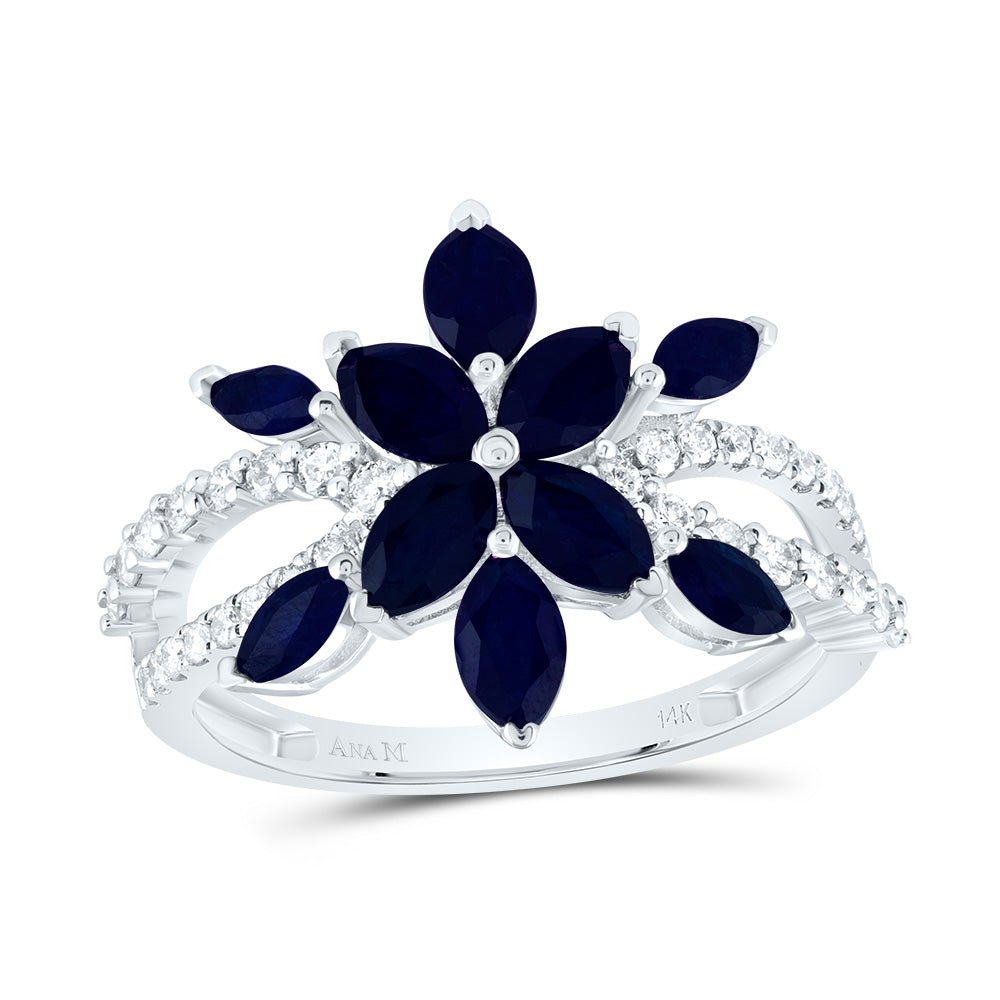 14K White Gold Diamond Blue Sapphire Gemstone Ring 1/3 Cttw - Splendid Jewellery