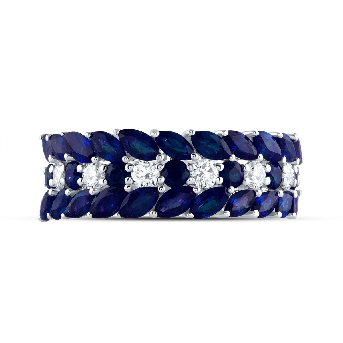 14K White Gold Diamond Blue Sapphire Gemstone Ring 1/3 Cttw - Splendid Jewellery
