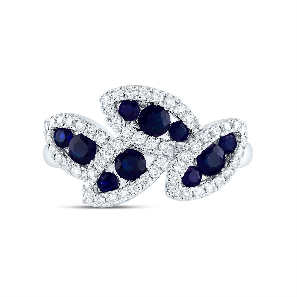 14K White Gold Diamond Blue Sapphire Gemstone Ring 1/3 Cttw - Splendid Jewellery