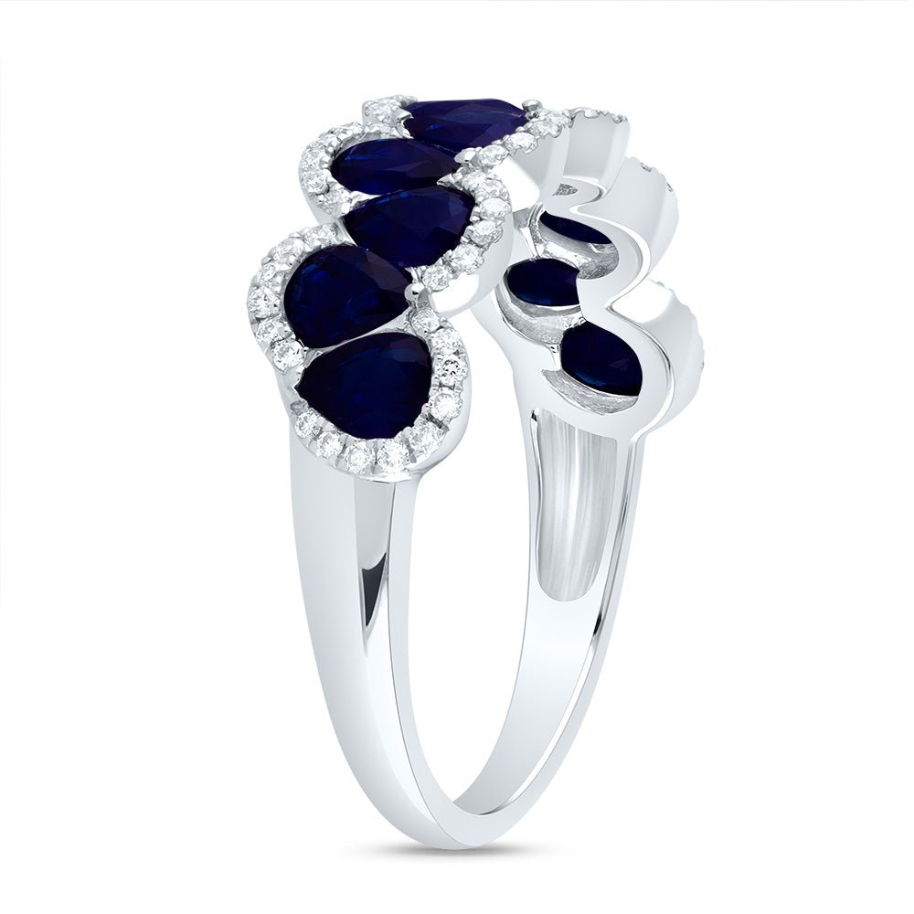 14K White Gold Diamond Blue Sapphire Gemstone Ring 1/5 Cttw - Splendid Jewellery